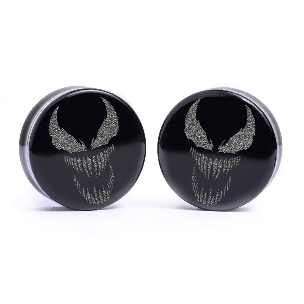 Giftplug / gauge - Schwarzes Glas | Doppelaufgeweitet mit flachem Gesicht