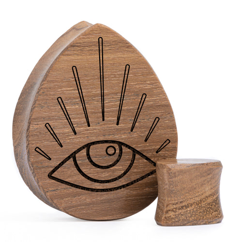 Watching Eye Plug / Gauge - Teardrop Teak Wood | Flat Faced Double Flare