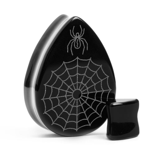 Web Plug / Gauge - Teardrop Black Glass | Flat Faced Double Flare
