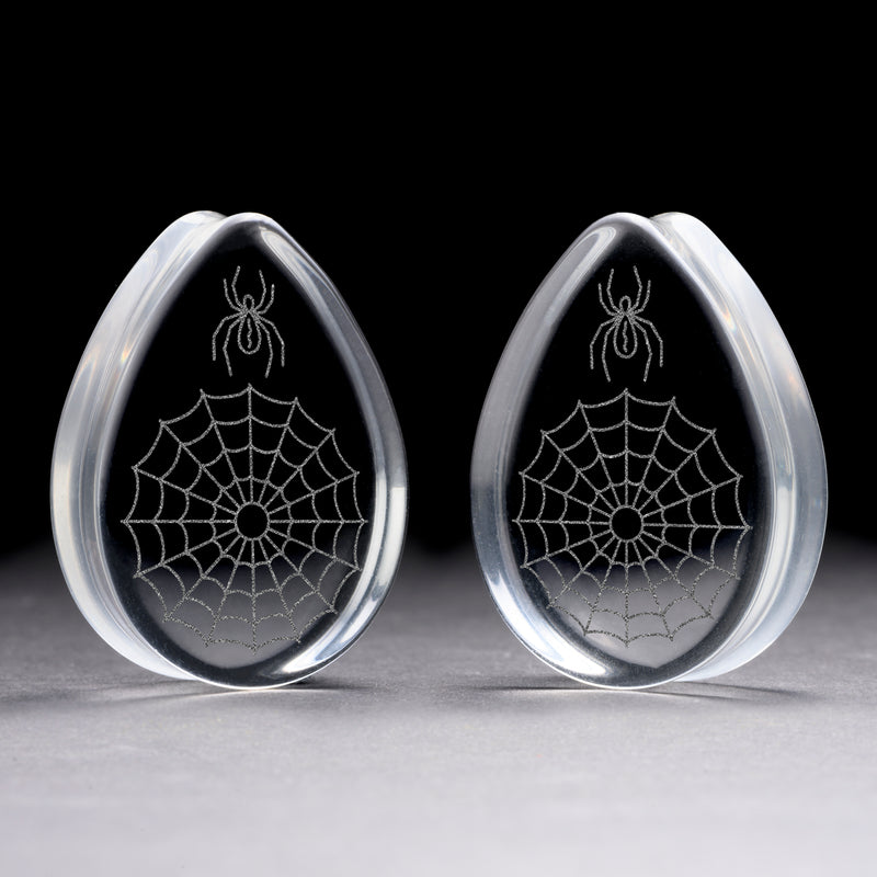 Web Plug / Jauge - Verre transparent en forme de goutte | Double flare à face plate