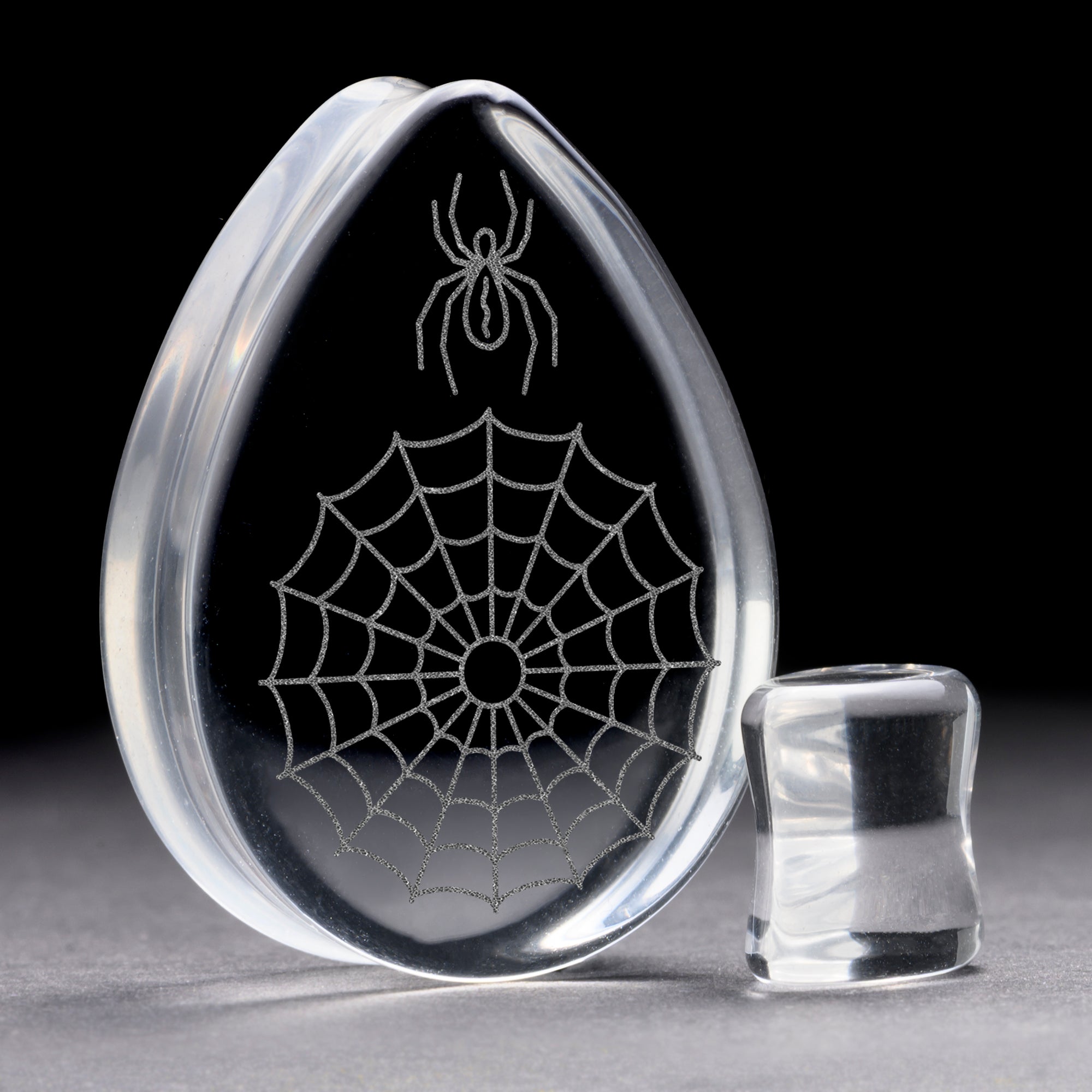 Web Plug / Gauge - Teardrop Clear Glass | Flat Faced Double Flare