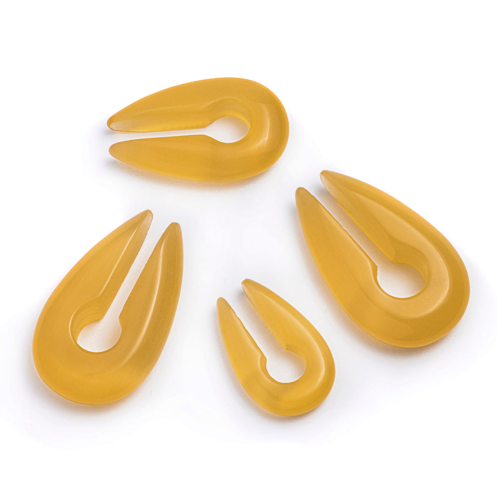 Yellow Glass - Pincer Keyhole Ear Weights (Pair) - Pair of Glass Ear Weights