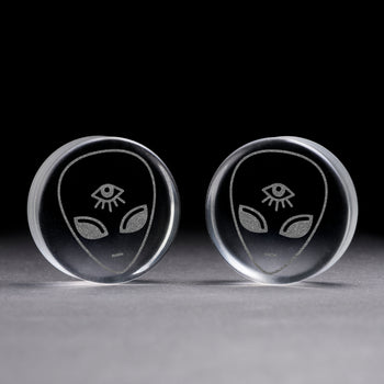 Alien Plug / gauge - klares Glas | Doppelaufgeweitet mit flachem Gesicht