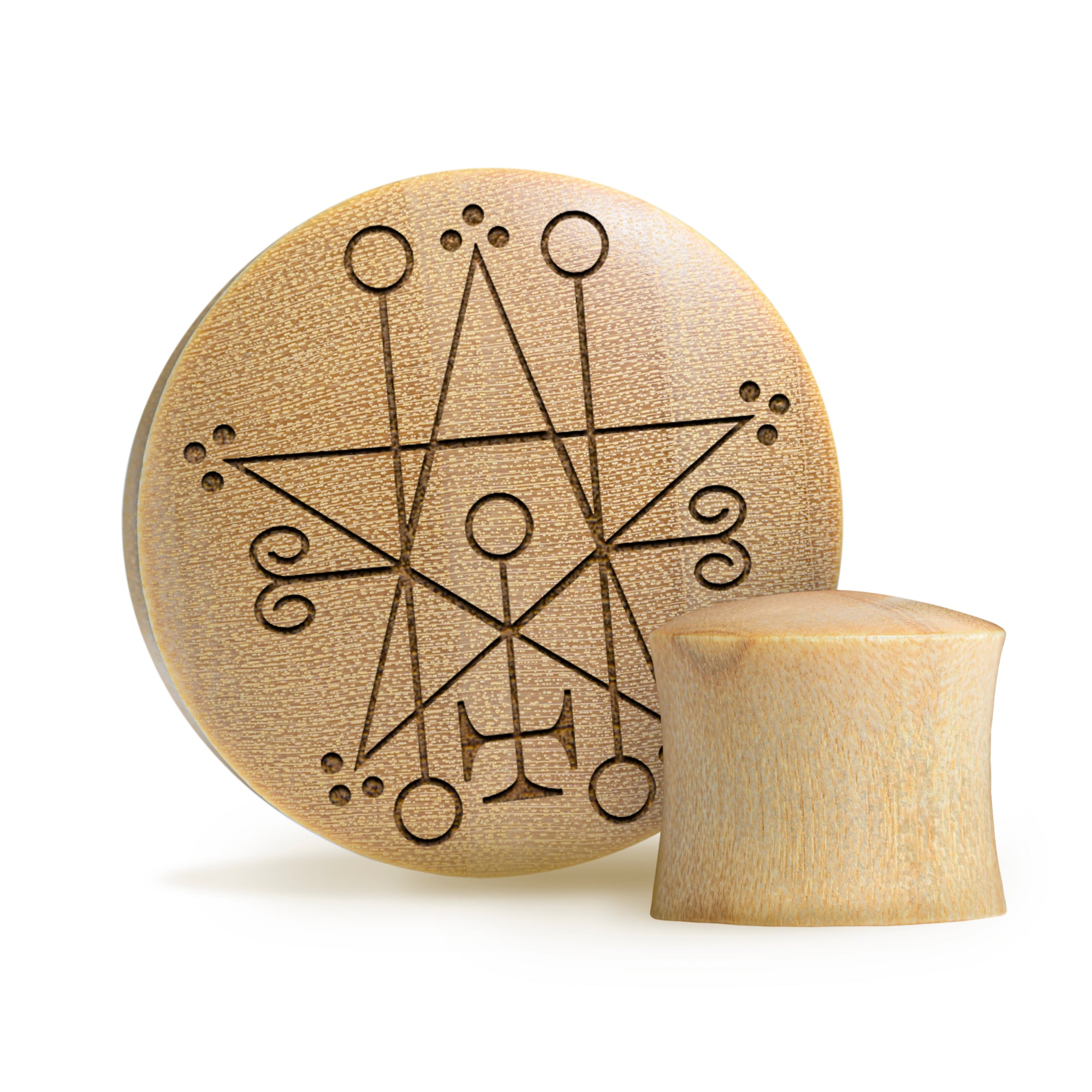 Astaroth Satanic Plug / Gauge - Crocodile Wood | Convex Double Flare - Lasered To Order In House At Custom Plugs HQ