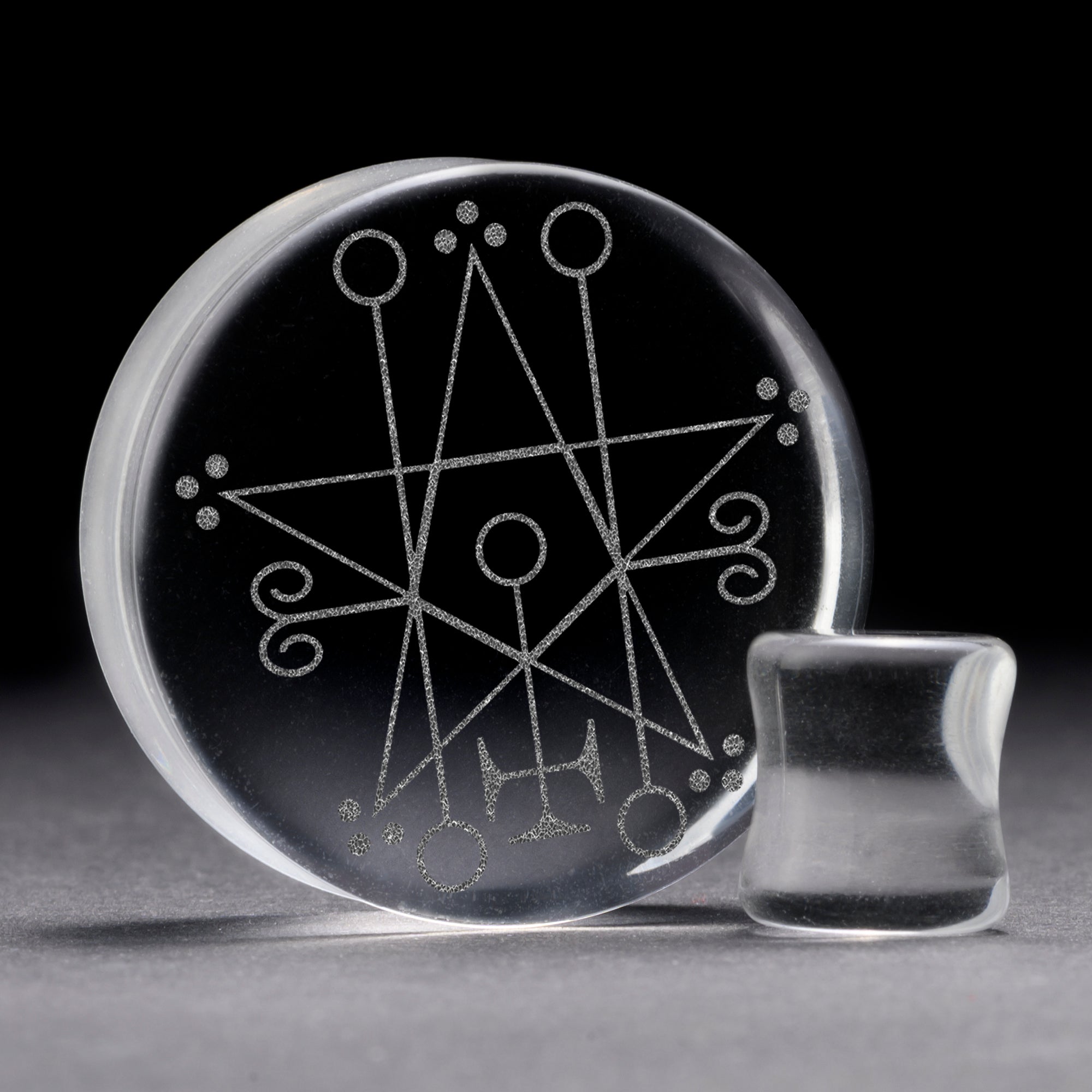 Astaroth Satanic Plug / Gauge - Clear Glass | Flat Faced Double Flare