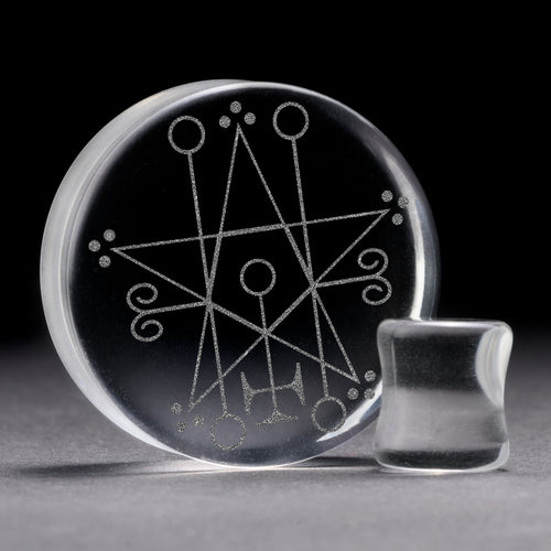 Astaroth Satanic Plug / gauge - klares Glas | Doppelaufgeweitet mit flachem Gesicht