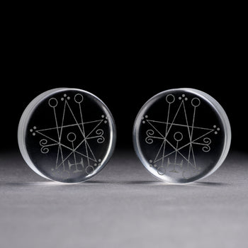 Astaroth Satanic Plug / gauge - klares Glas | Doppelaufgeweitet mit flachem Gesicht