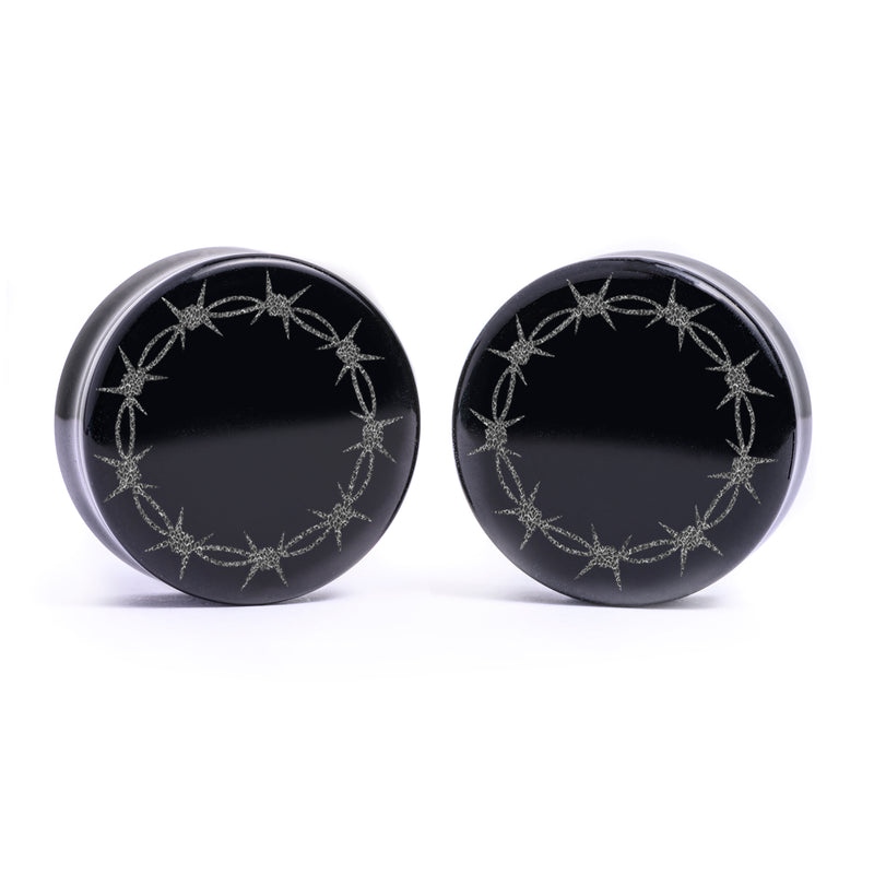 Barbed Wire Plug / Gauge - Verre noir | Double flare à face plate