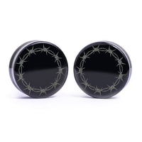 Barbed Wire Plug / Gauge - Black Glass | Flat Faced Double Flare - Lasered To Order In House At Custom Plugs HQ