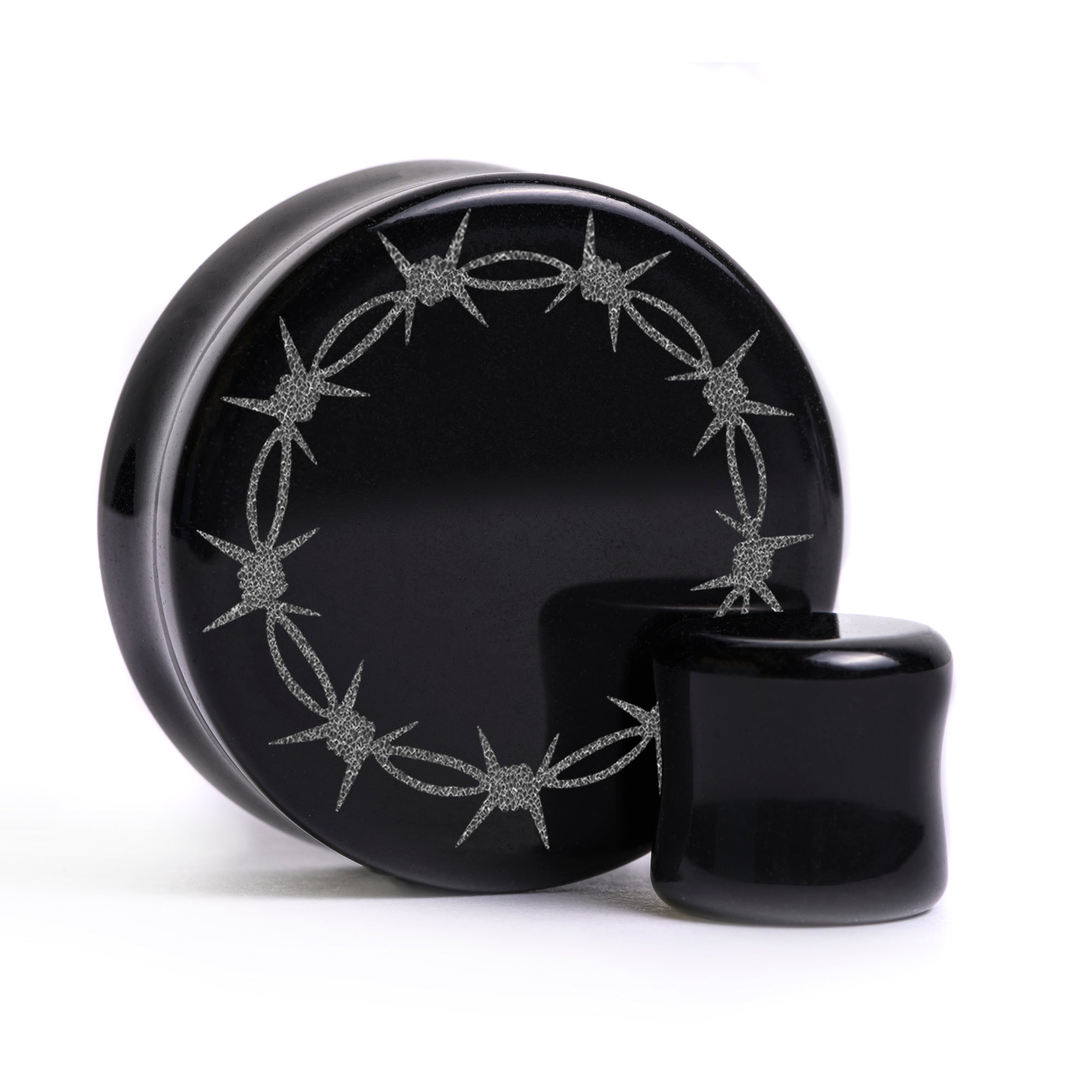 Barbed Wire Plug / Gauge - Black Glass | Flat Faced Double Flare