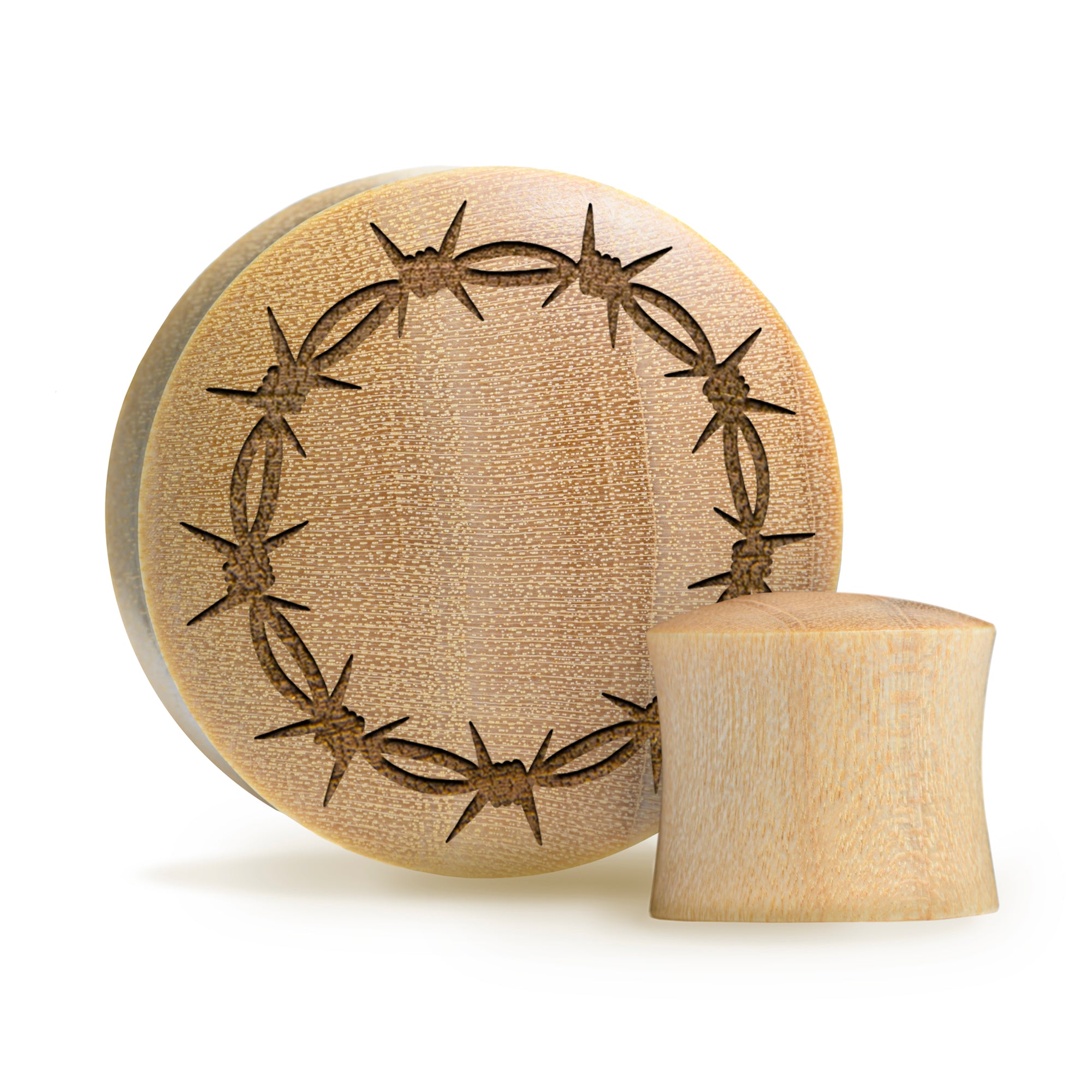 Barbed Wire Plug / Gauge - Crocodile Wood | Convex Double Flare - Lasered To Order In House At Custom Plugs HQ