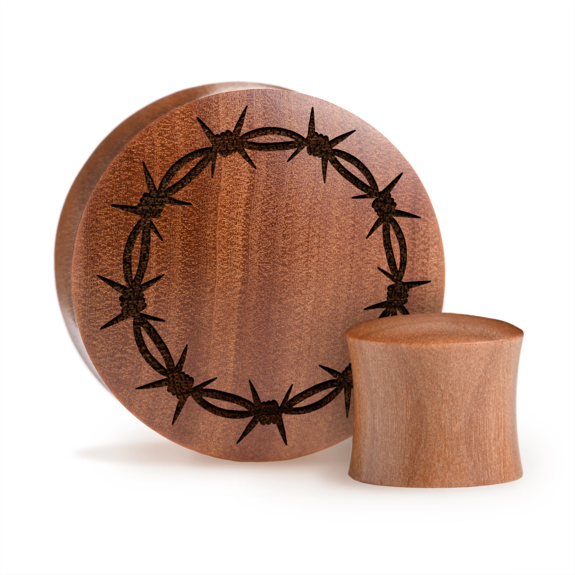 Barbed Wire Plug / Gauge - Saba Wood | Convex Double Flare - Lasered To Order In House At Custom Plugs HQ