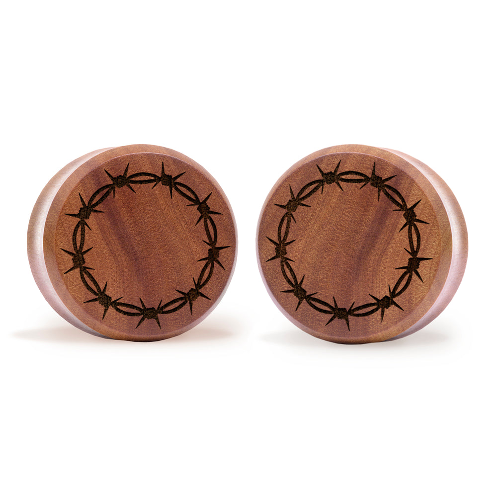 Stacheldrahtplug / gauge - Saba Wood | Doppelaufgeweitet mit flachem Gesicht