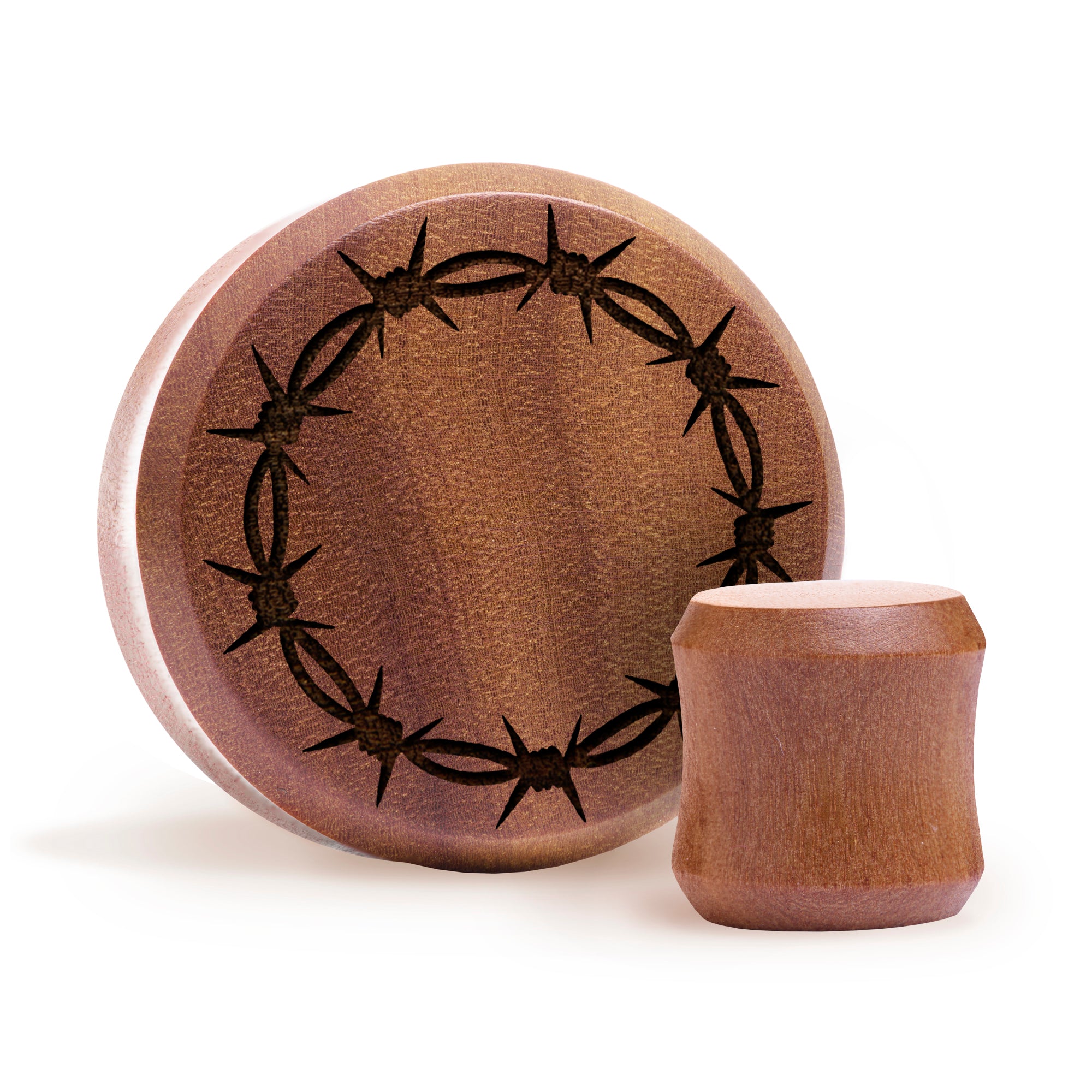 Stacheldrahtplug / gauge - Saba Wood | Doppelaufgeweitet mit flachem Gesicht