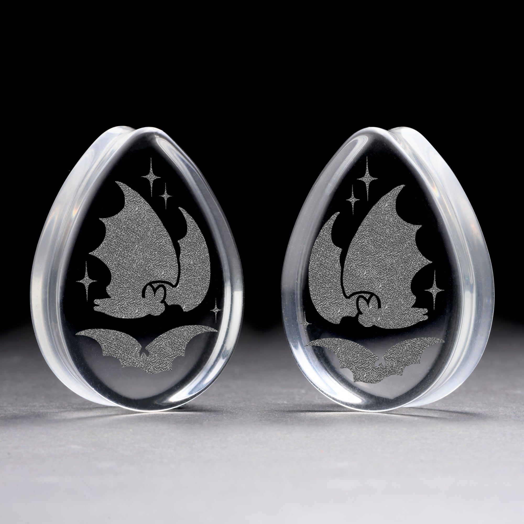 Kitsune Fox Mask Plug / Gauge - Black Glass | Flat Faced Double Flare