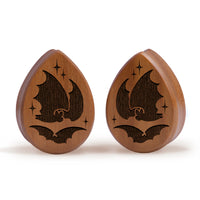 Bat Plug / Gauge - Goutte d’eau Saba Wood | Double Flare à Face Plate