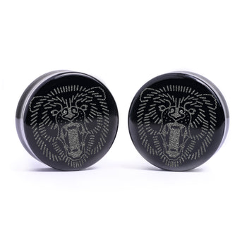 Bärenplug / gauge - Schwarzes Glas | Doppelaufgeweitet mit flachem Gesicht