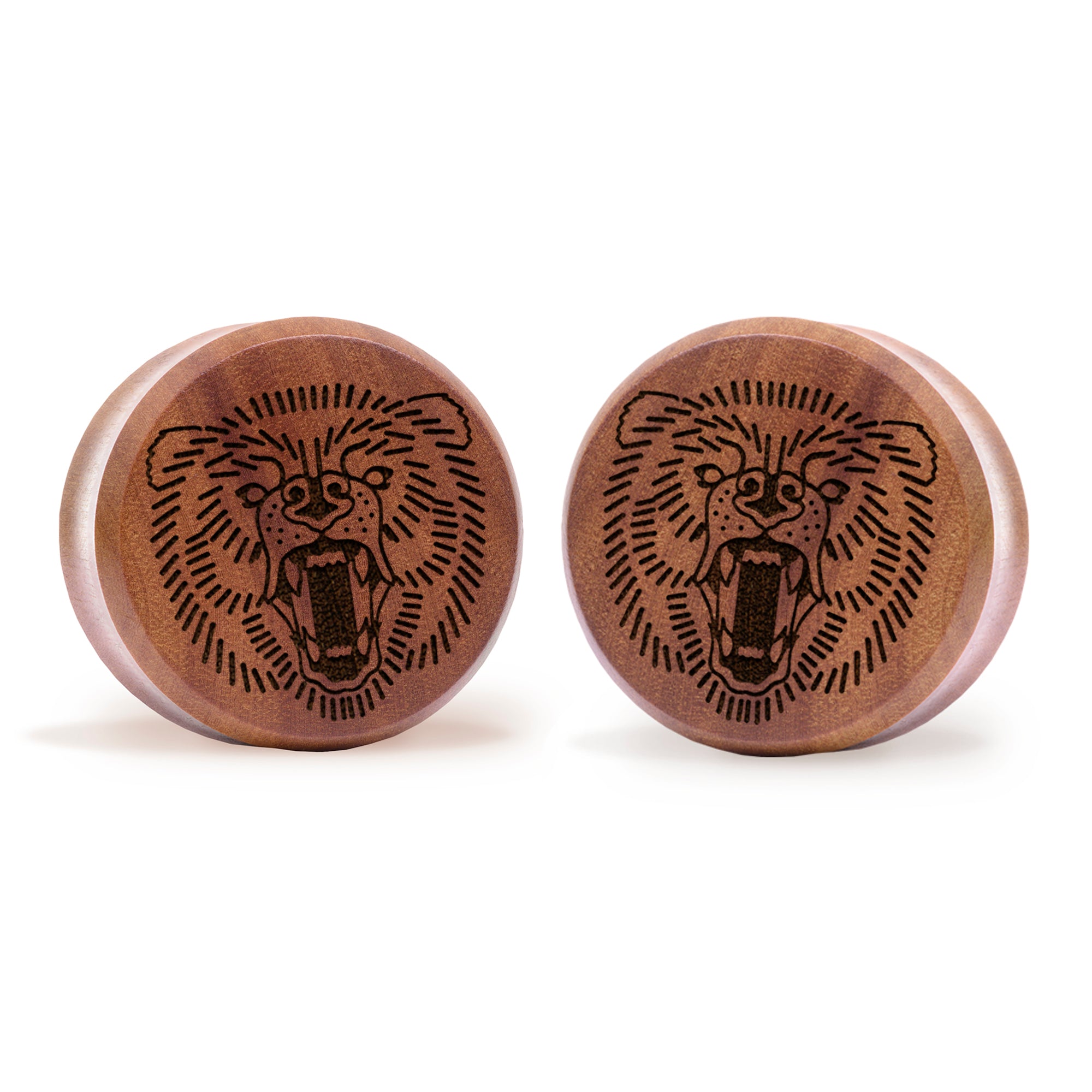 Alternative Tattooed man wearing custom made Sacrificial Lamb Plug / Gauge - Saba Wood | Flat Faced Double Flare