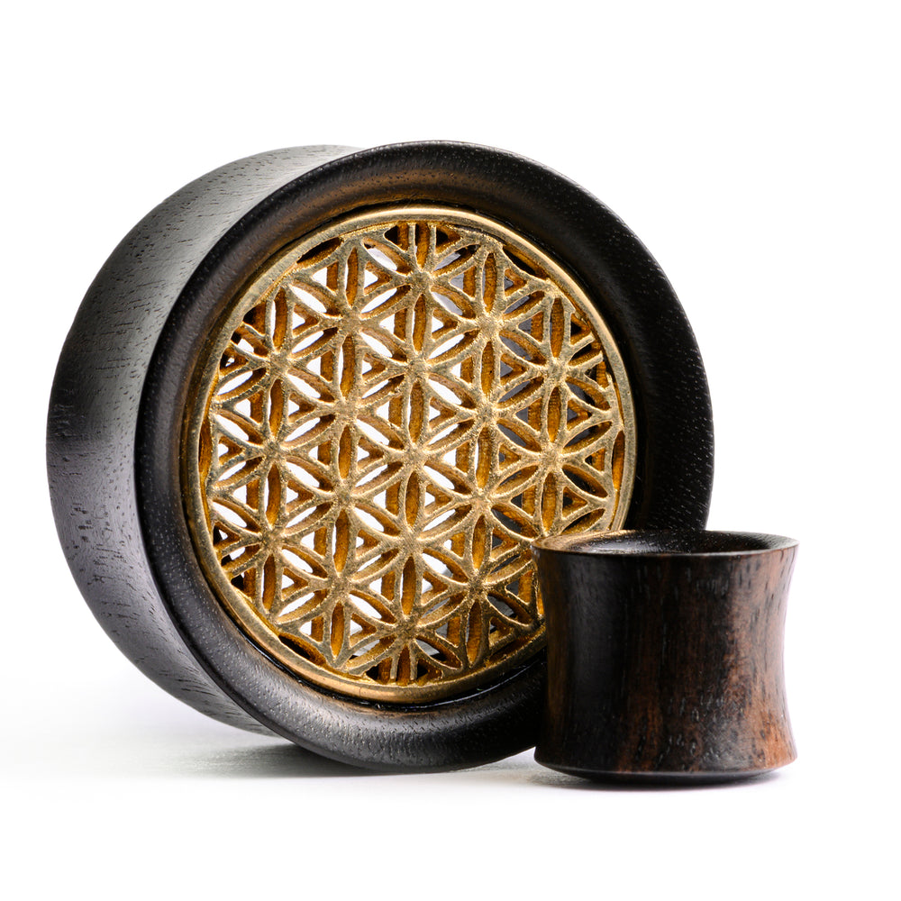 Brass Flower Of Life Wood Ear Plug Gauge Custom Plugs