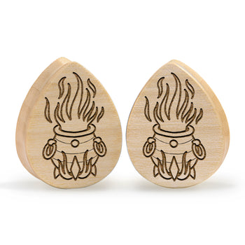 Starburst Mandala Ornamental Tattoo Plug / Gauge - Teak Wood | Convex Double Flare