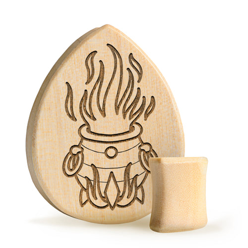 Cauldron Plug / Gauge - Teardrop Crocodile Wood | Flat Faced Double Flare