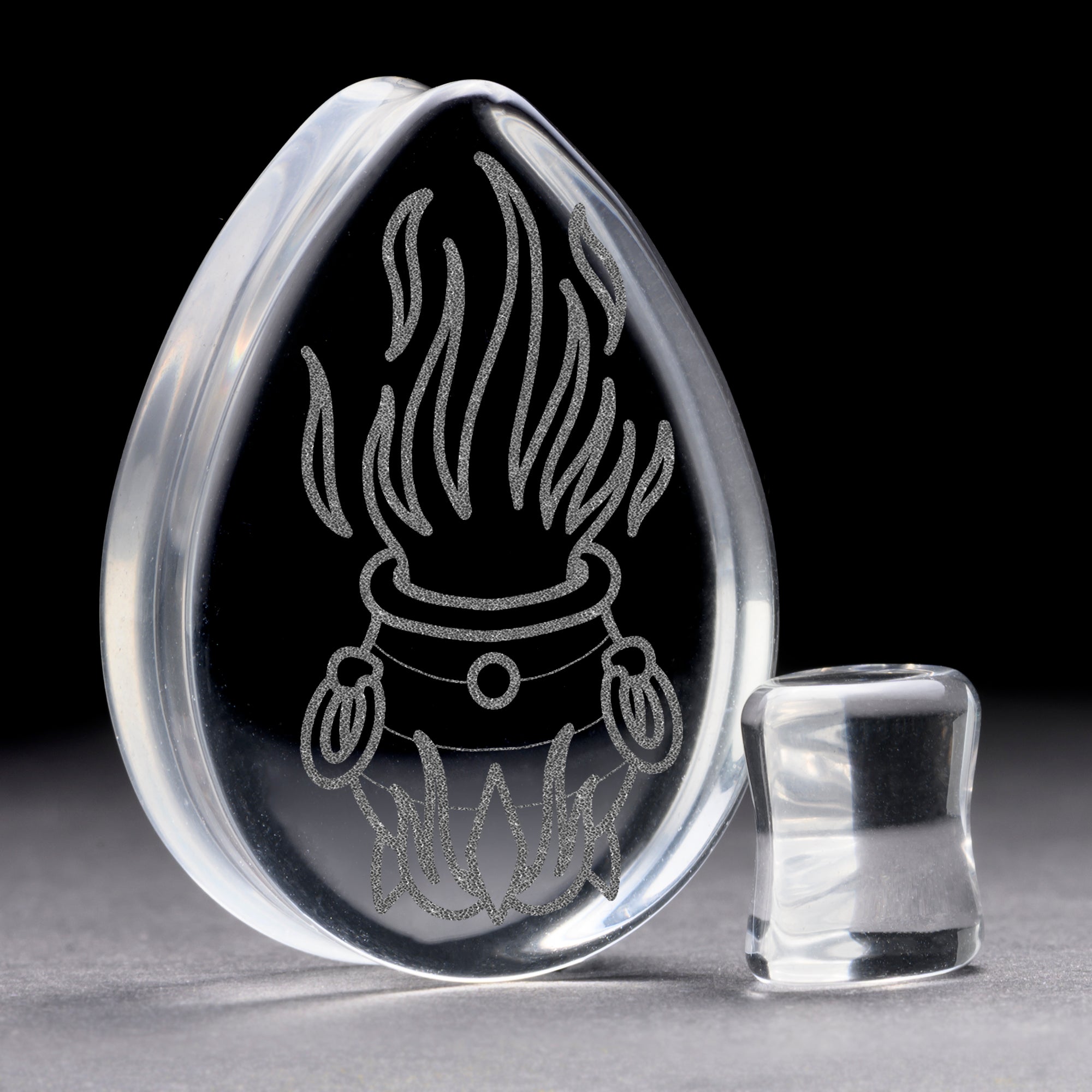 Cauldron Plug / Gauge - Teardrop Clear Glass | Flat Faced Double Flare