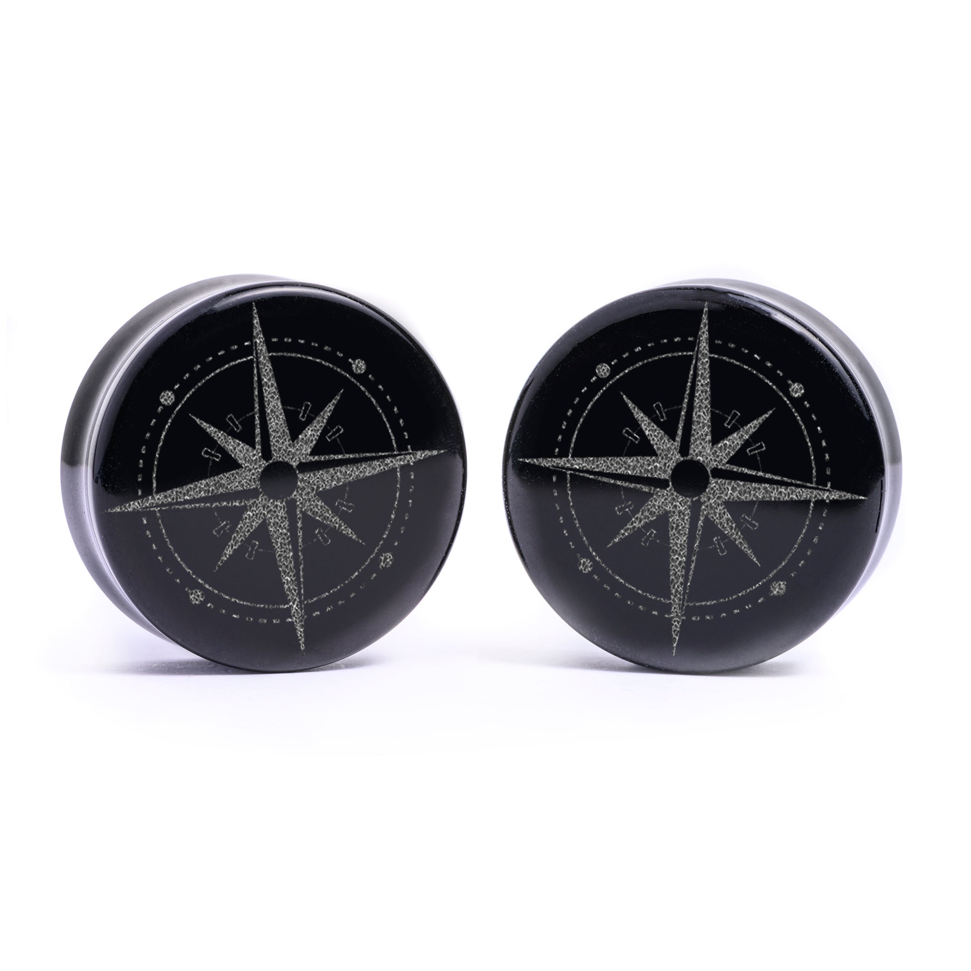 Starburst Mandala Ornamental Tattoo Plug / Gauge - Black Glass | Flat Faced Double Flare