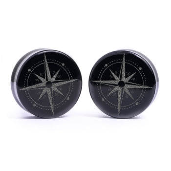 Compass Plug / gauge - Schwarzes Glas | Doppelaufgeweitet mit flachem Gesicht