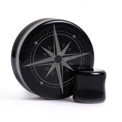 Compass Plug / gauge - Schwarzes Glas | Doppelaufgeweitet mit flachem Gesicht