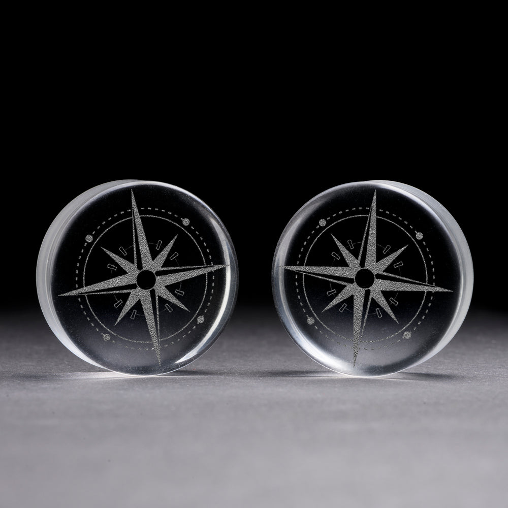 Compass Plug / gauge - Clear Glass | Doppelaufgeweitet mit flachem Gesicht