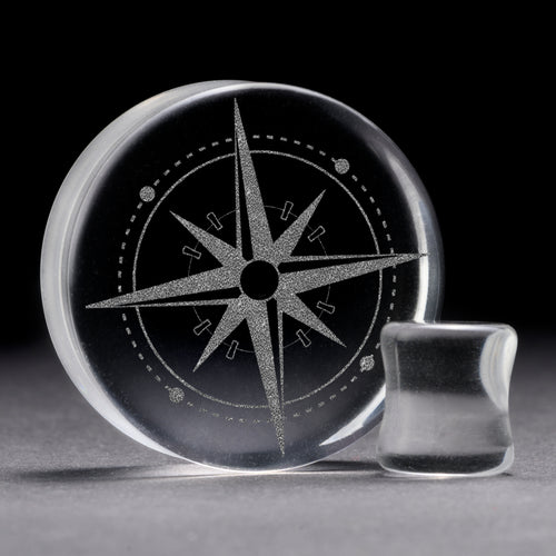 Compass Plug / gauge - Clear Glass | Doppelaufgeweitet mit flachem Gesicht