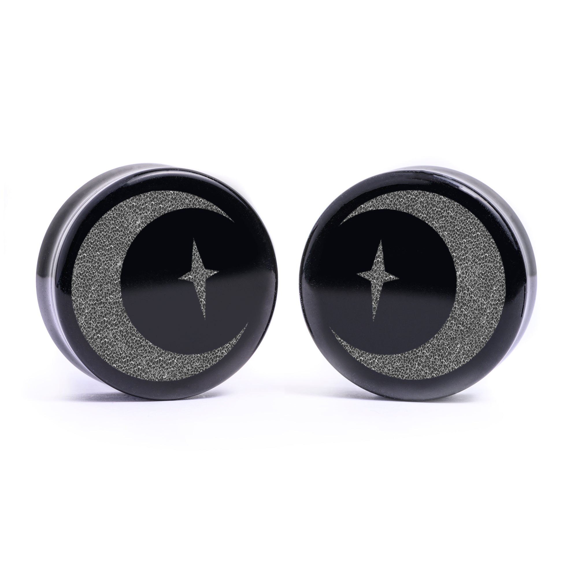 Crescent Moon Plug / Gauge - Black Glass | Flat Faced Double Flare