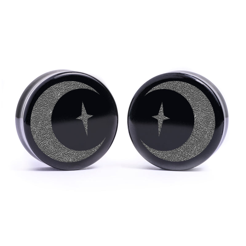 Plug / Gauge Lune croissante - Verre noir | Double évasement à face plate