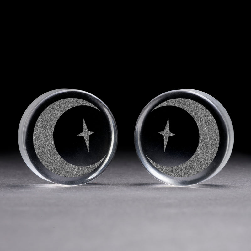 Crescent Moon Plug / Gauge - Verre transparent | Double flare à face plate