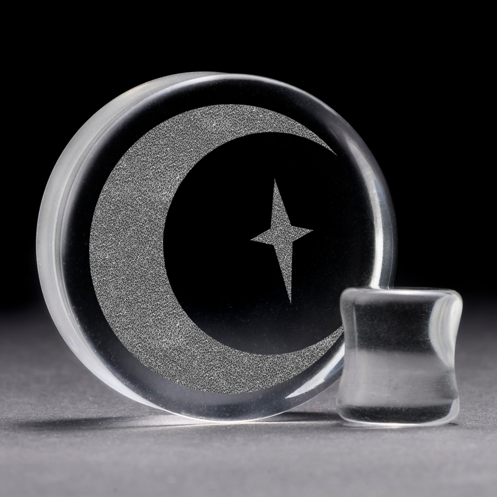 Crescent Moon Plug / Gauge - Clear Glass | Flat Faced Double Flare