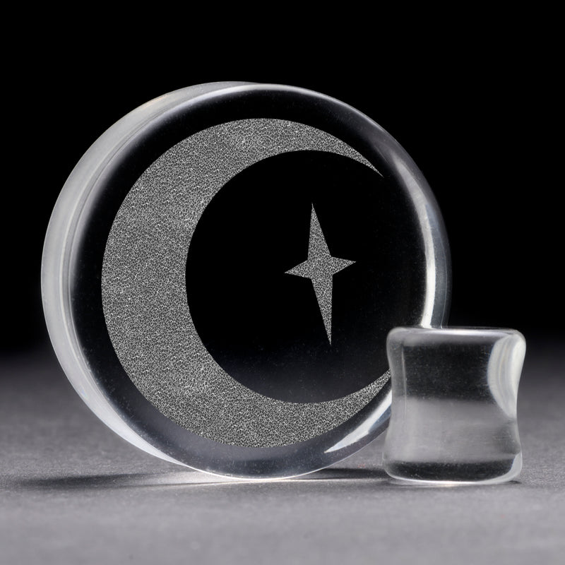Crescent Moon Plug / Gauge - Verre transparent | Double flare à face plate
