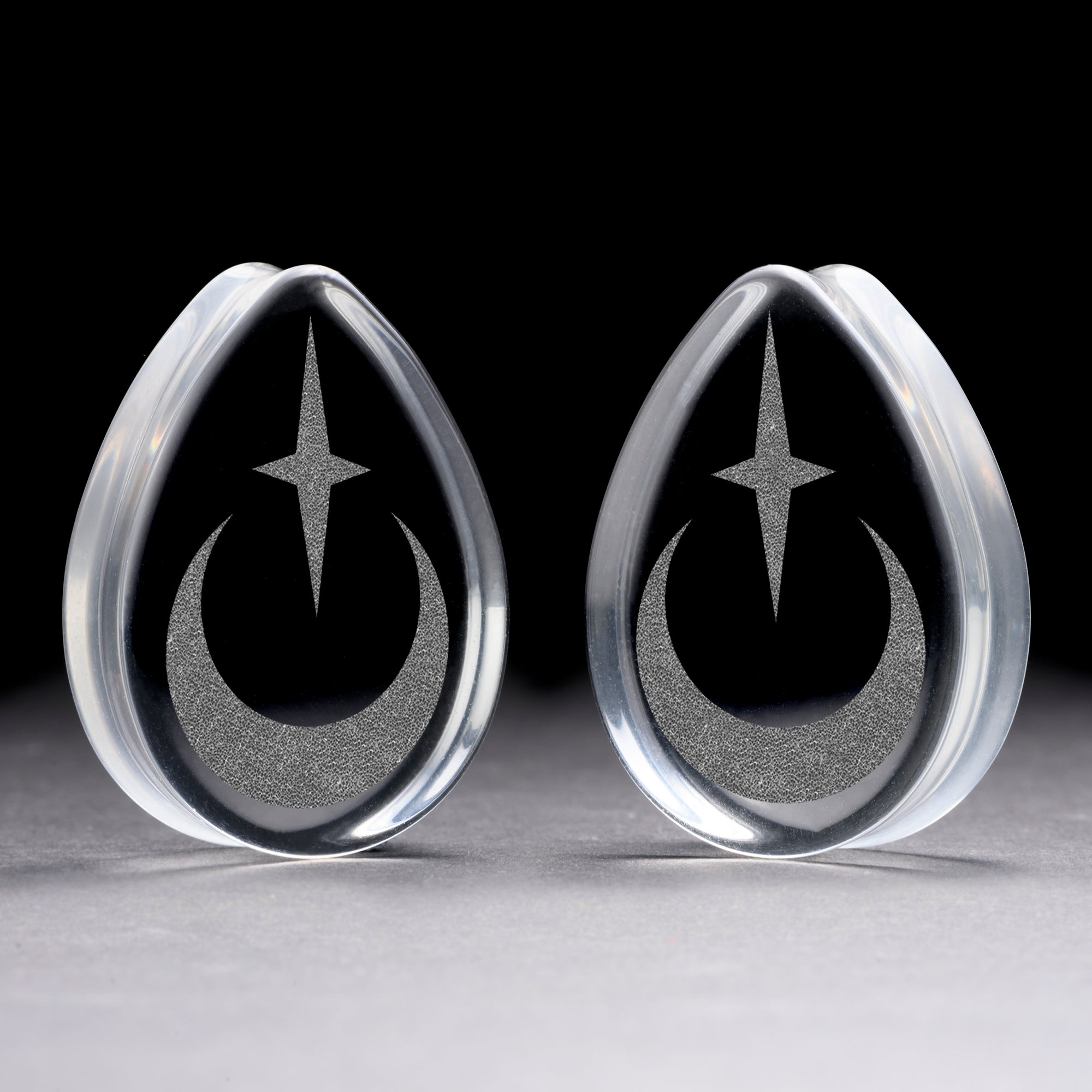 Crescent Moon Plug / Gauge - Teardrop Clear Glass | Flat Faced Double Flare