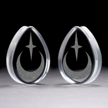 Peony Plug / Gauge - Teardrop Black Glass | Flat Faced Double Flare