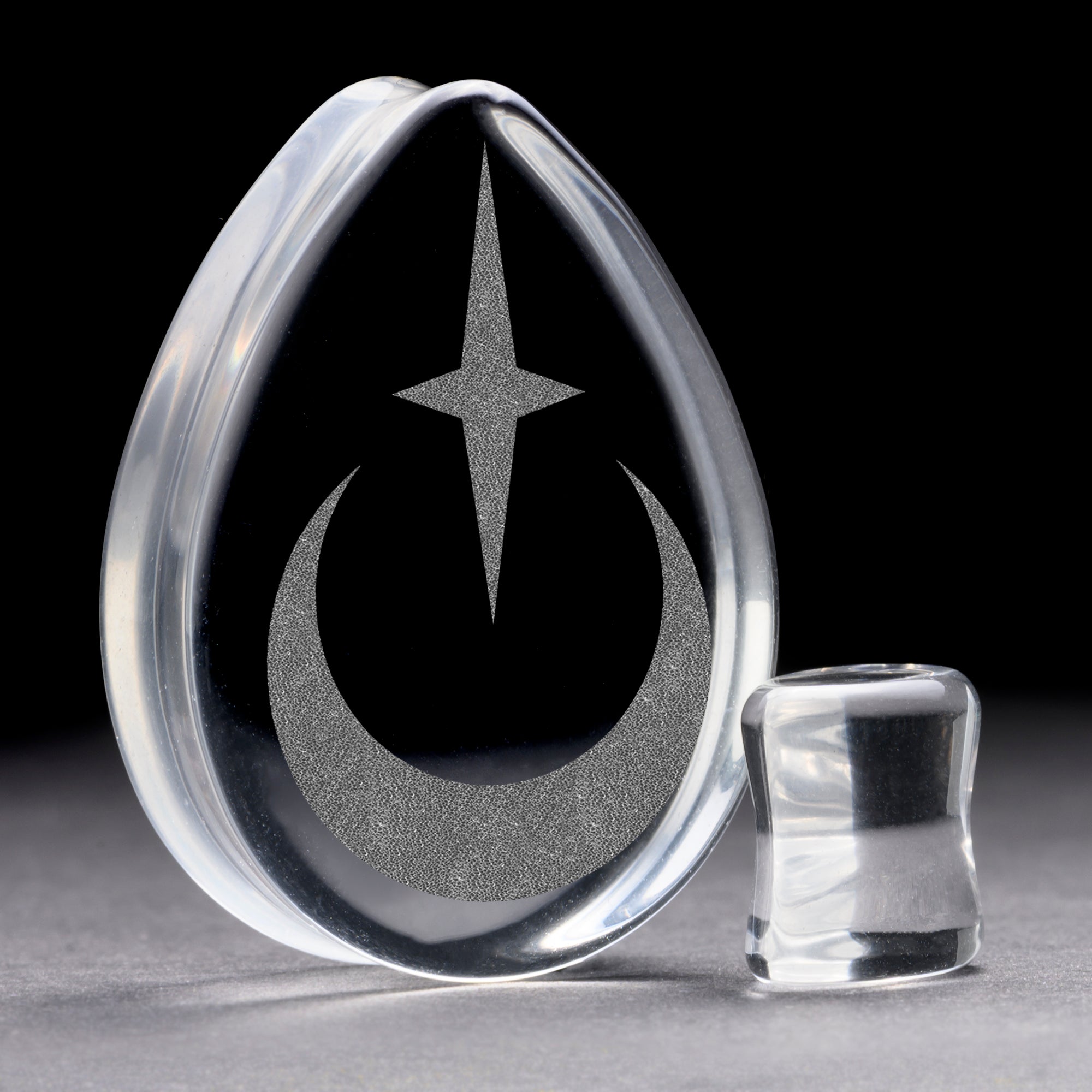 Crescent Moon Plug / Gauge - Teardrop Clear Glass | Flat Faced Double Flare