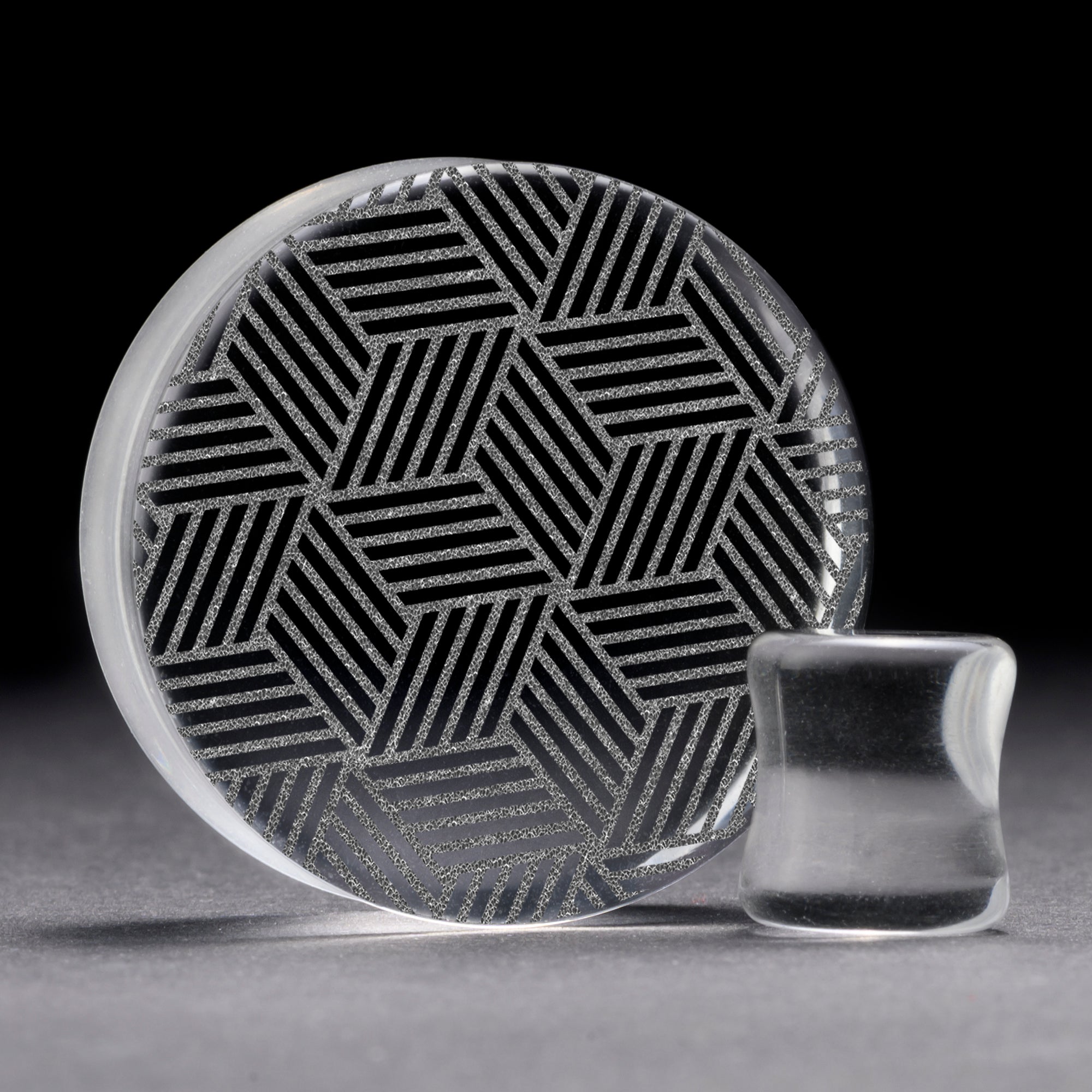 Cross Hatch Plug / gauge - klares Glas | Doppelaufgeweitet mit flachem Gesicht