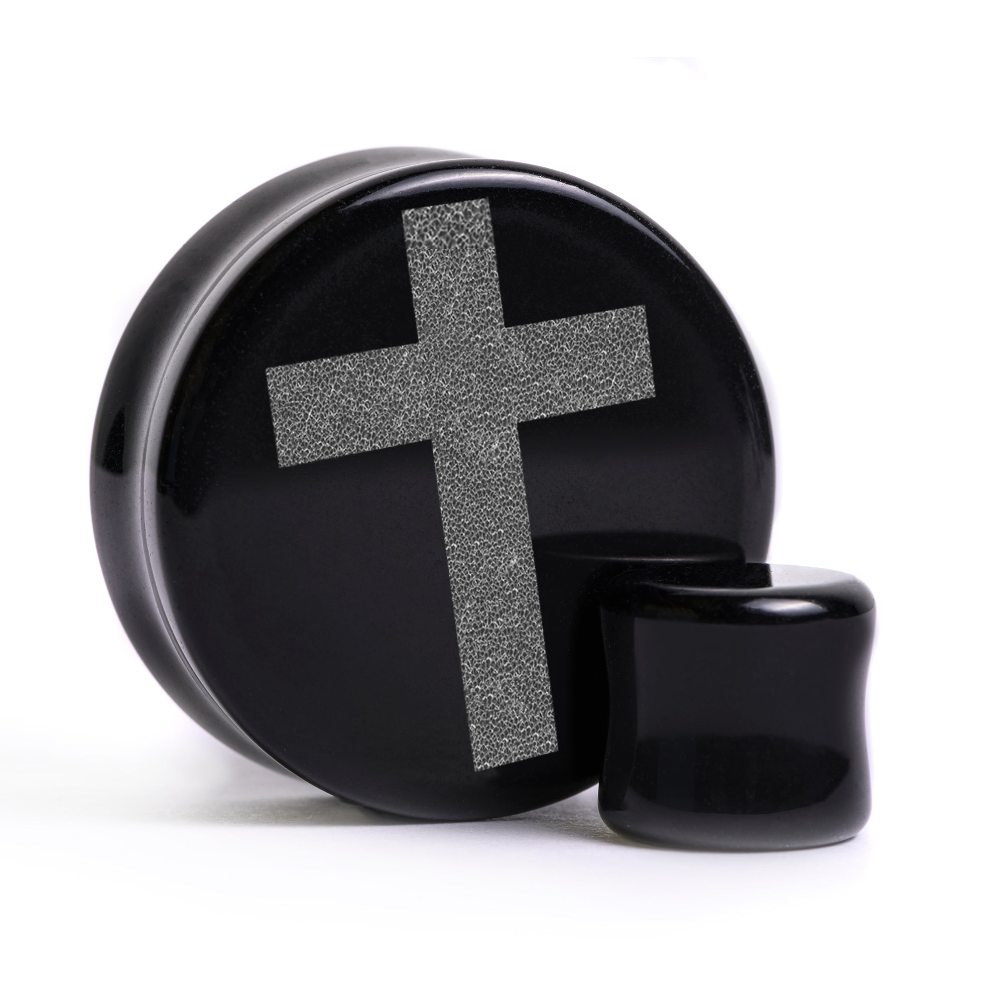 Cross Plug / Gauge - Black Glass | Flat Faced Double Flare