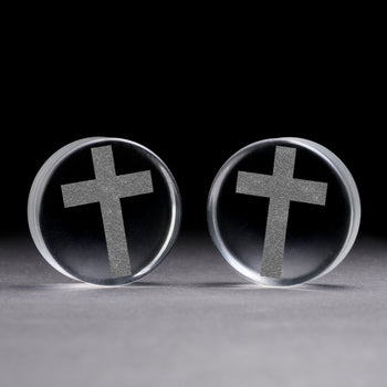 Cross Plug / gauge - klares Glas | Doppelaufgeweitet mit flachem Gesicht