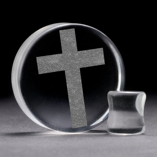 Cross Plug / gauge - klares Glas | Doppelaufgeweitet mit flachem Gesicht