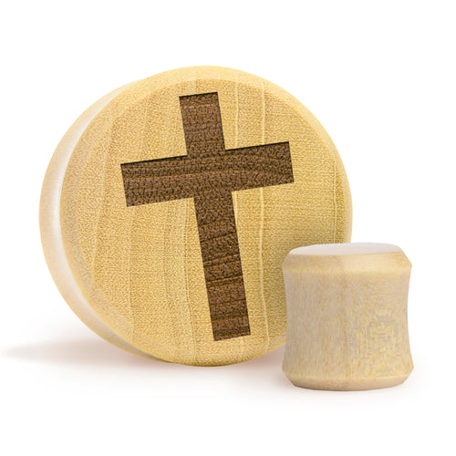 Cross Plug / Gauge - Crocodile Wood | Flat Faced Double Flare