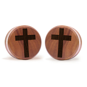 Cross Plug / gauge - Saba Wood | Doppelaufgeweitet mit flachem Gesicht