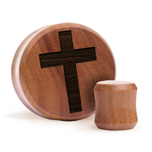 Cross Plug / gauge - Saba Wood | Doppelaufgeweitet mit flachem Gesicht