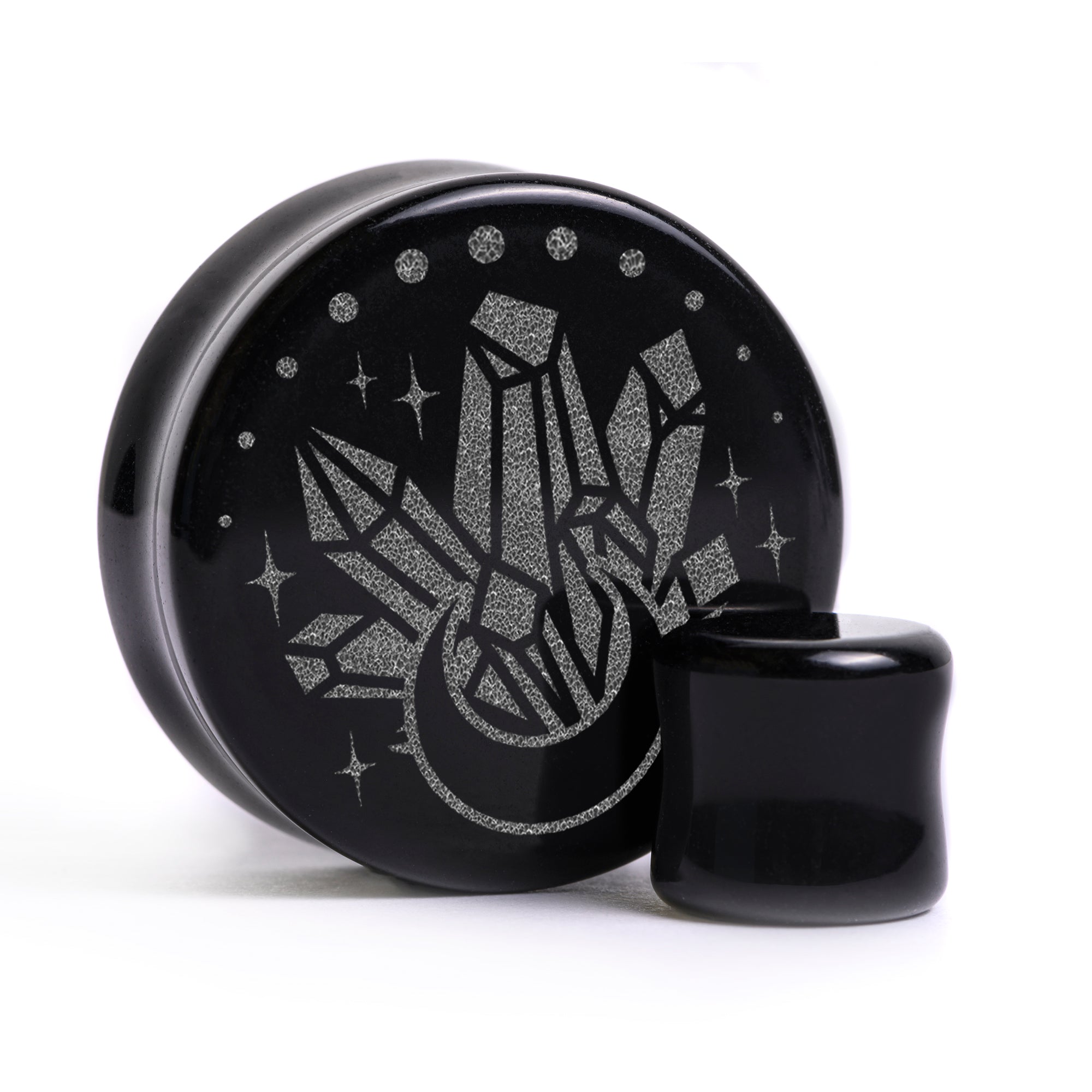Crystal Moon Plug / Gauge - Schwarzes Glas | Doppelaufgeweitet mit flachem Gesicht