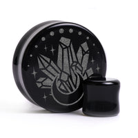 Crystal Moon Plug / Gauge - Schwarzes Glas | Doppelaufgeweitet mit flachem Gesicht