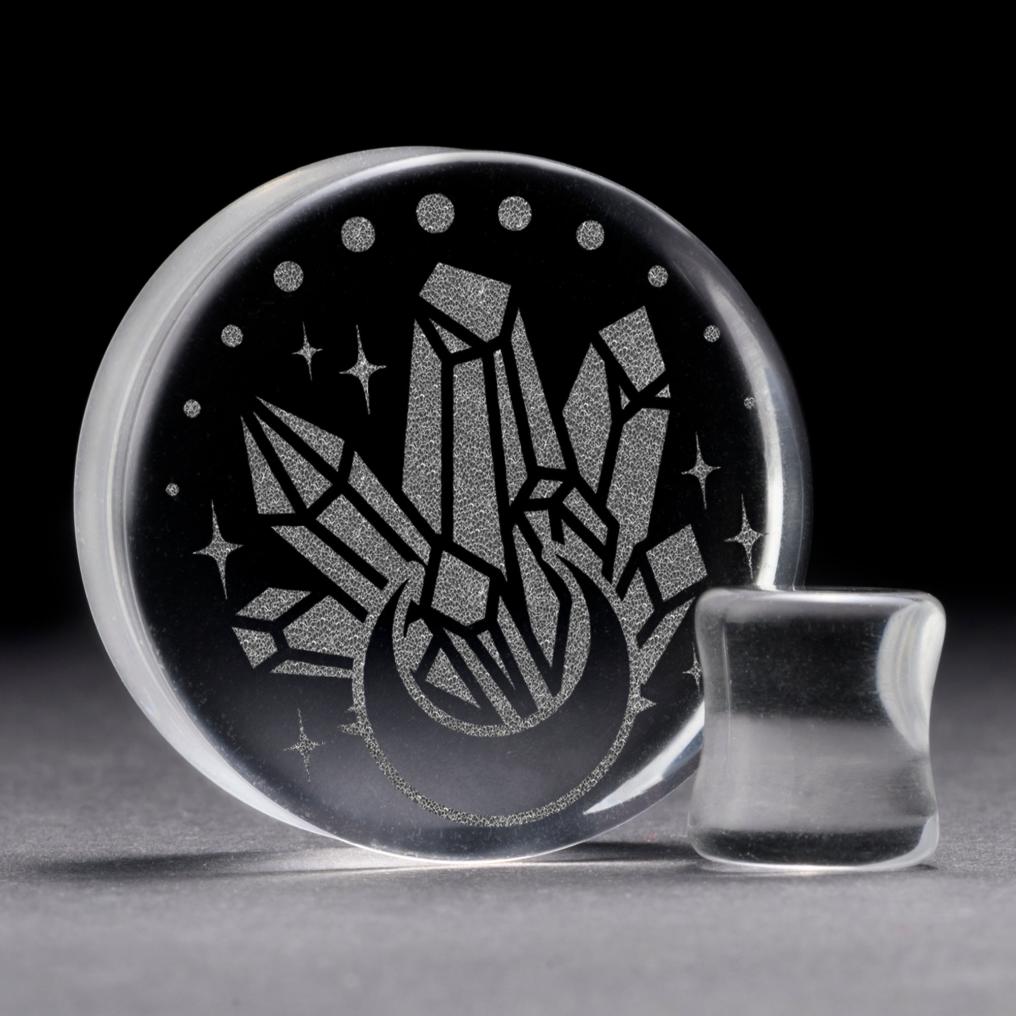Crystal Moon Plug / Gauge - Clear Glass | Flat Faced Double Flare