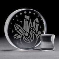 Crystal Moon Plug / Gauge - Clear Glass | Flat Faced Double Flare - Lasered To Order In House At Custom Plugs HQ